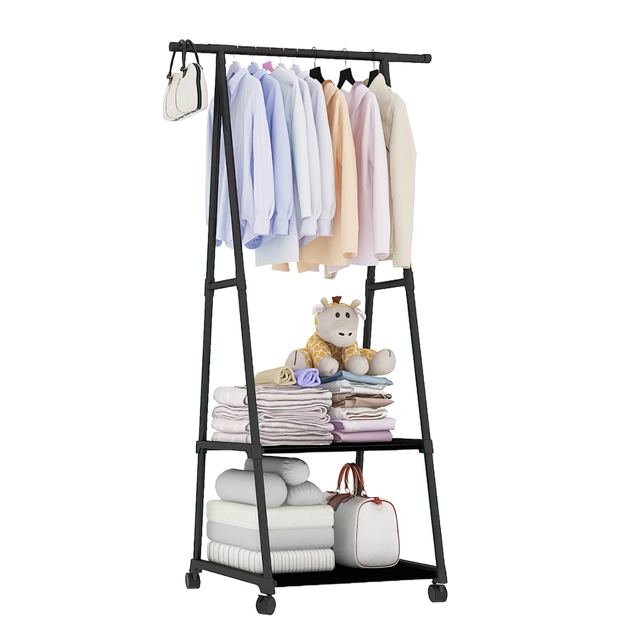 Стійка-вішалка для одягу та взуття Coat Rack Pro з навантаженням до 30 кг, 2 полиці, 1 поперечина, алюмінієва - фото 2 - id-p1465482266
