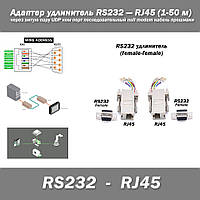 Адаптер удлинитель RS232 RJ45 (1-50 м) через витую пару UDP ком порт последовательный null modem кабель прош