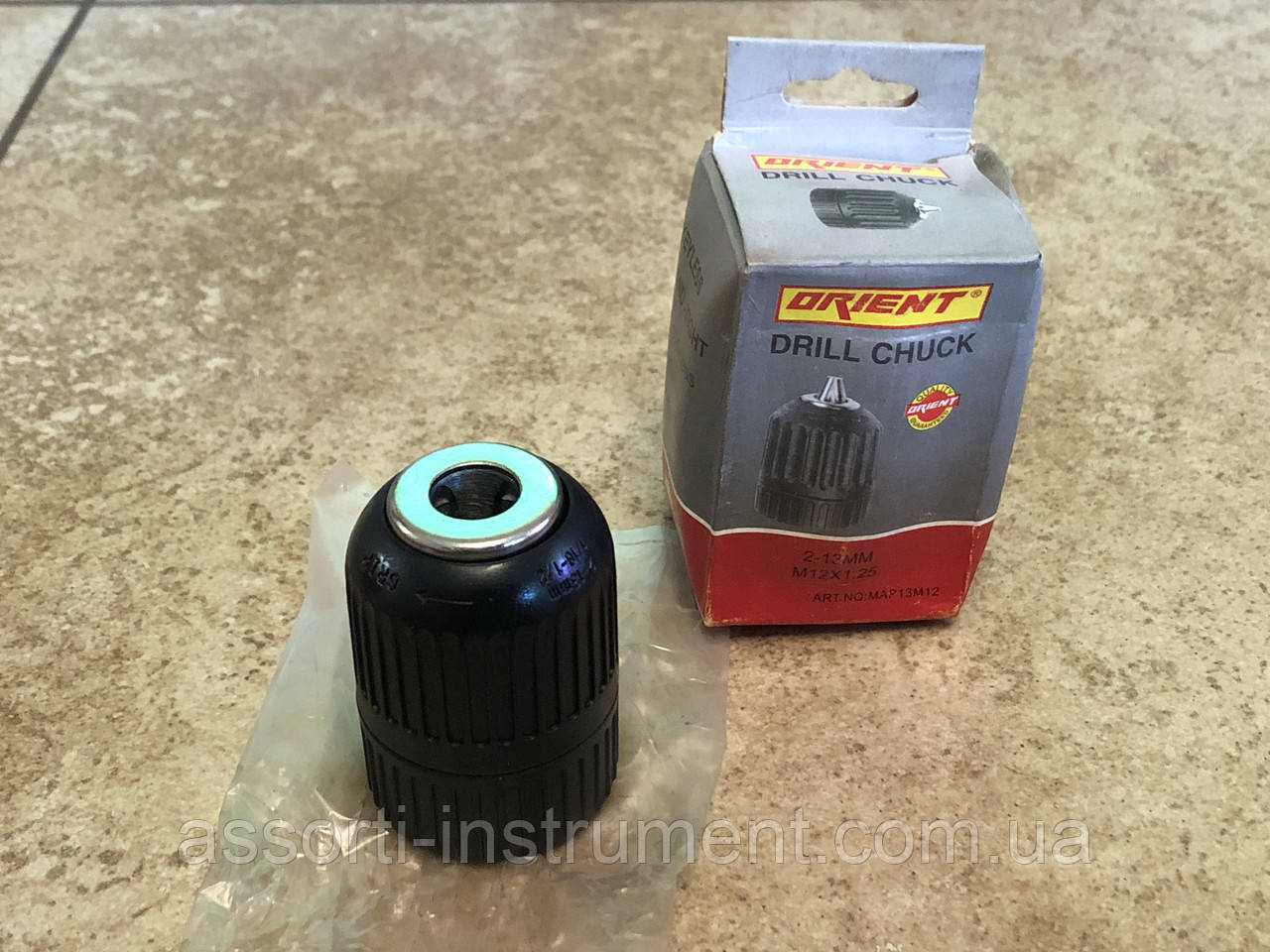 Патрон для дриля кулачковий самозатискний "ORIENT" під інструмент Ф1,5-13 мм посадка М12*1,25, фото 1