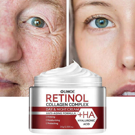 Крем для обличчя OUHOE Retinol 30г. Крем від зморшок OUHOE Retinol. Поживний крем для освітлення та зволоження, фото 2