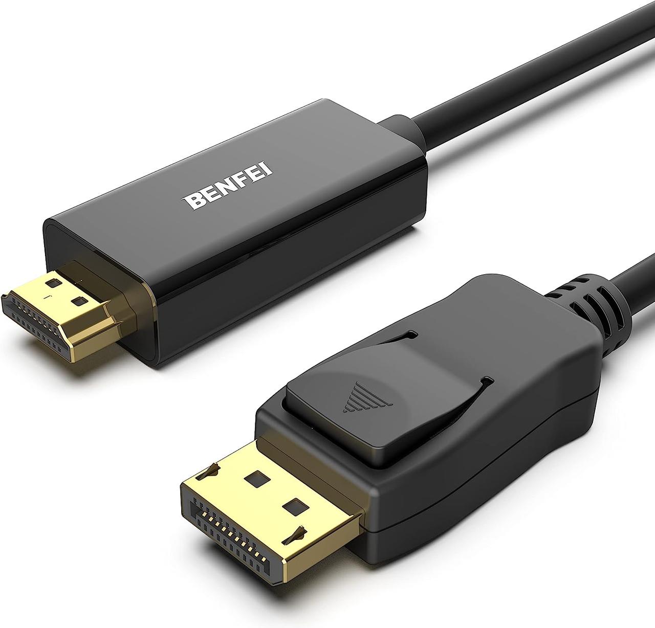 Кабель BENFEI 4K DisplayPort до HDMI 6 футів, позолочений кабель DisplayPort до HDMI Uni-Direction для Lenovo, HP, ASUS, Dell та і, фото 1