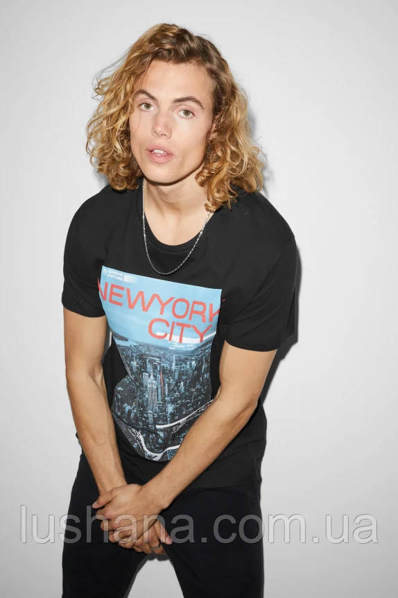 Чоловіча чорна футболка C&A р.S, фото 1