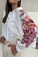 Жіноча блуза ошатна з квітковим орнаментом Молочна 3441-01