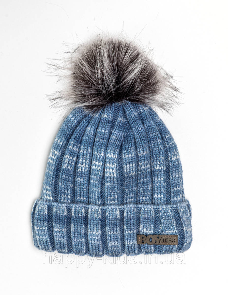 Блакитна шапка для хлопчика р.46-50 см Зимова дитяча шапка для хлопчика 1-3 роки
