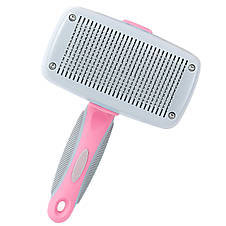Пластиковий гребінець для вичісування вовни з кнопкою для котів, собак, кроликів, Рожевий, фото 2