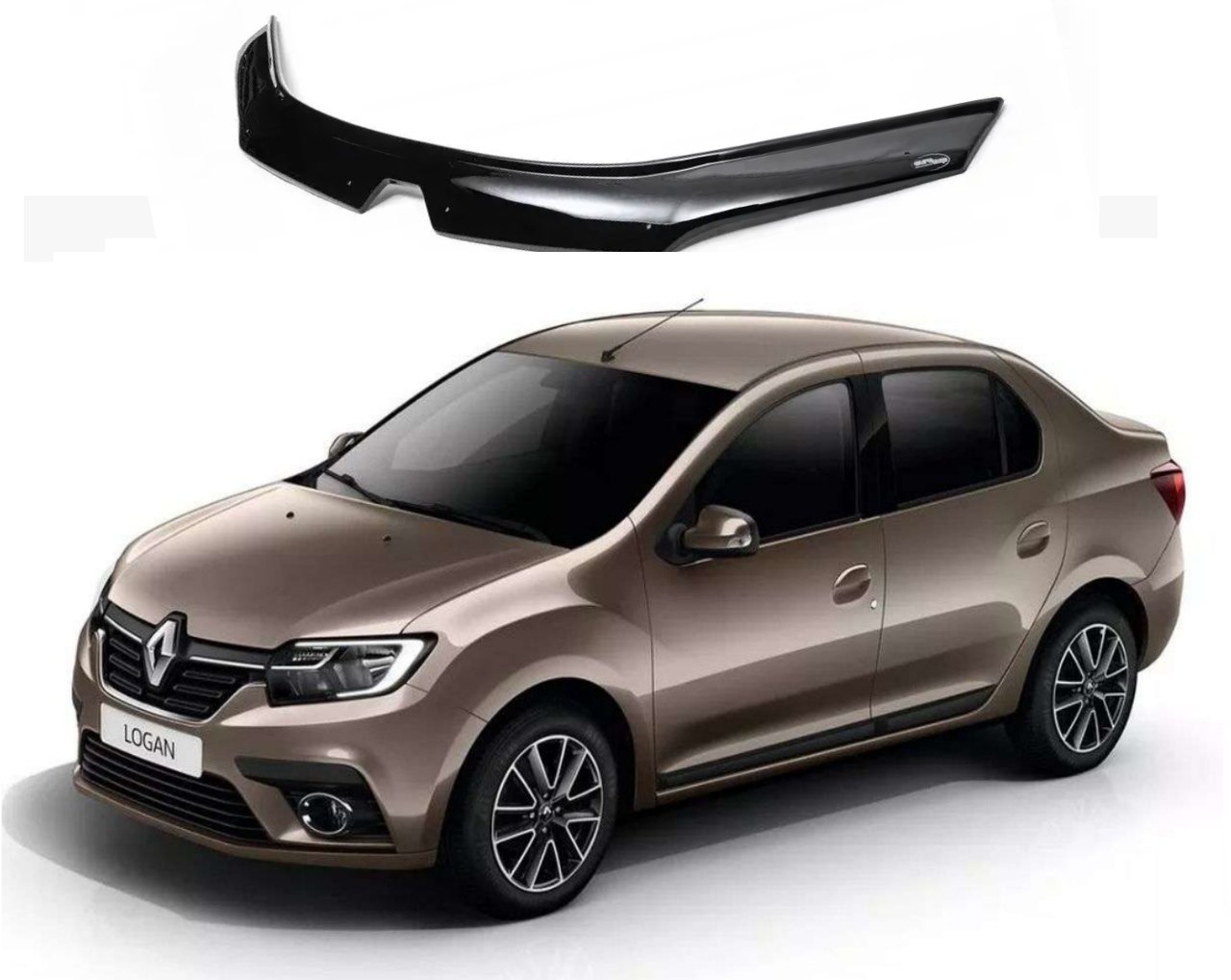 Дефлектор капота мухобойка на Renault Logan / Logan MCV / Sandero 2013-2023 (Рено Логан) EuroCap