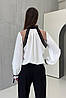 Жіноча святкова блуза Молочна з чорним мереживом 3434-01, фото 4