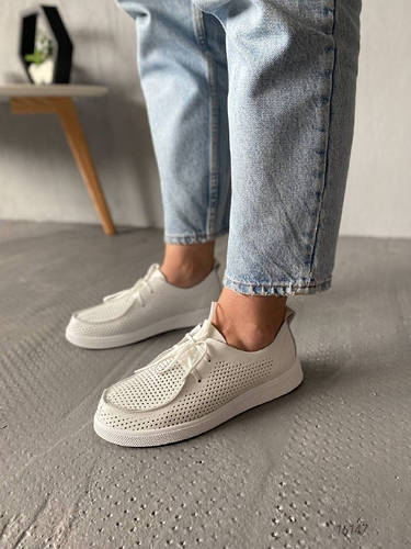 Купить Удобные женские кожаные белые мокасины Летние слипоны ...