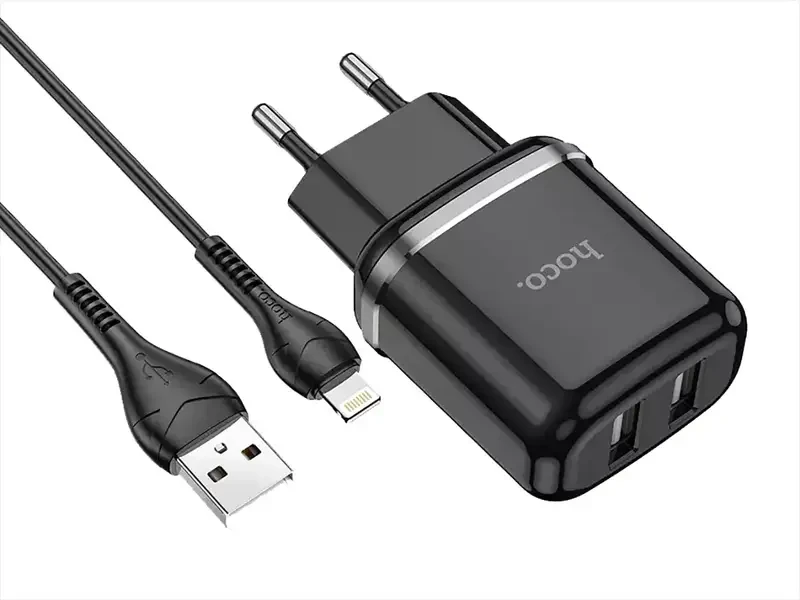 Зарядний пристрій 220 В USBx2 з кабелем USB — Lightning Hoco N4 Aspiring 120 шт 8139