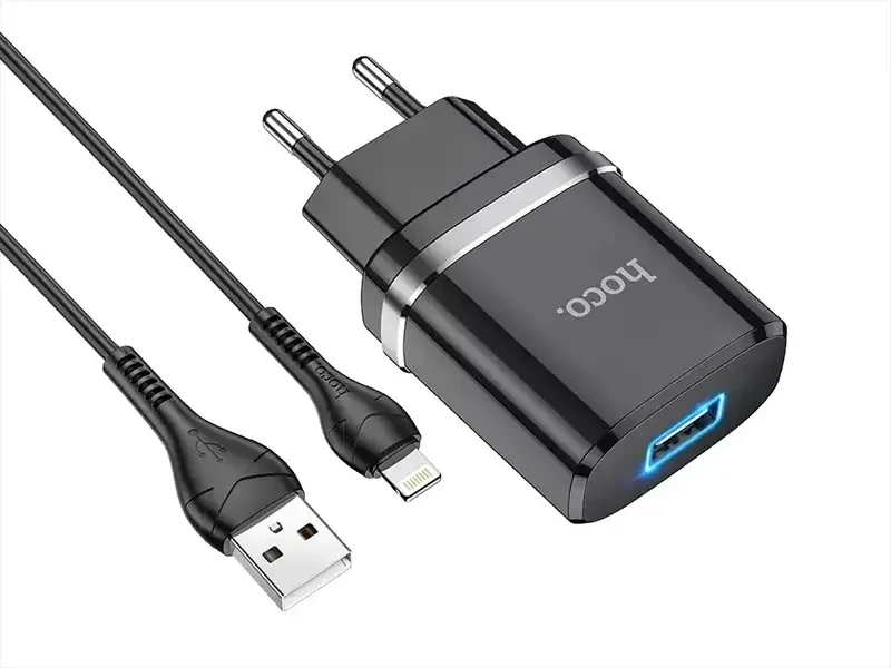 Зарядний пристрій 220 В USBx1 з кабелем USB — Lightning Hoco N1 Ardent 120 шт 8135