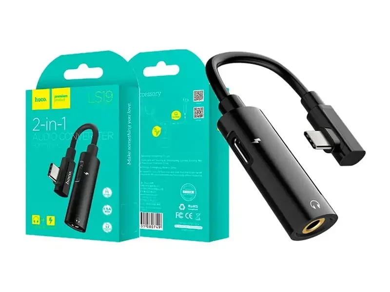 Перехідник конвертер аудіо 2 в 1 Jack 3,5 мм — Type-C Hoco LS19 (пач. 20шт) 160шт 9085
