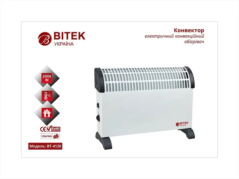 Нагрівач електричний конвекційний 2000 Вт 220 В BITEK BT-4120 1 шт 9494, фото 1