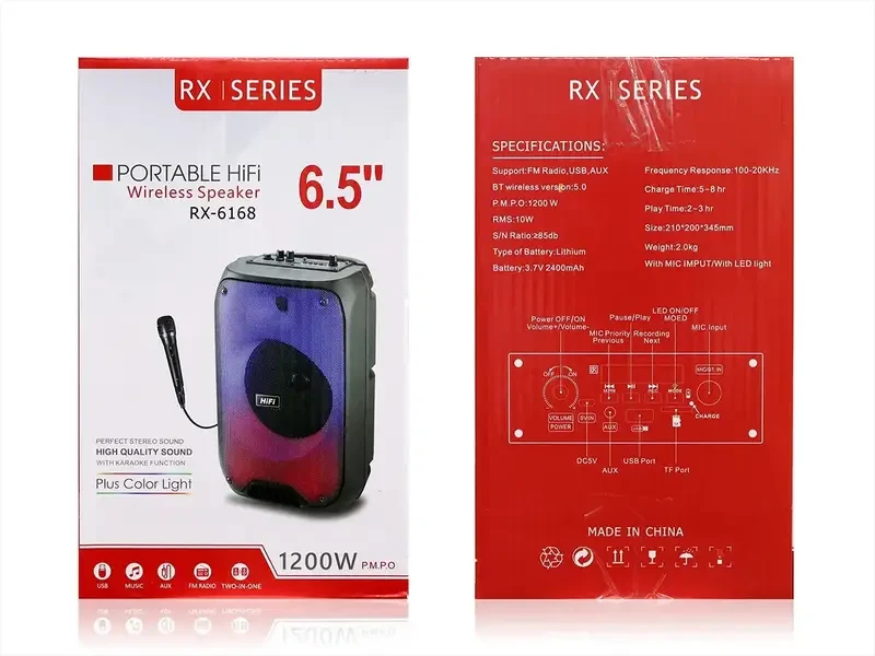 Колонка музична портативна Bluetooth RX-6168 12 шт 8165