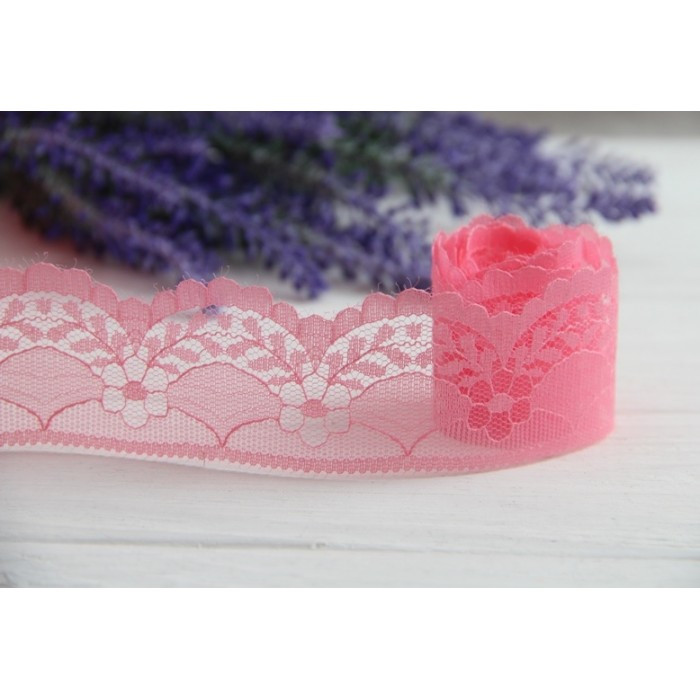Мереживна стрічка тонка № 2 , кораллово рожева 10 метрів