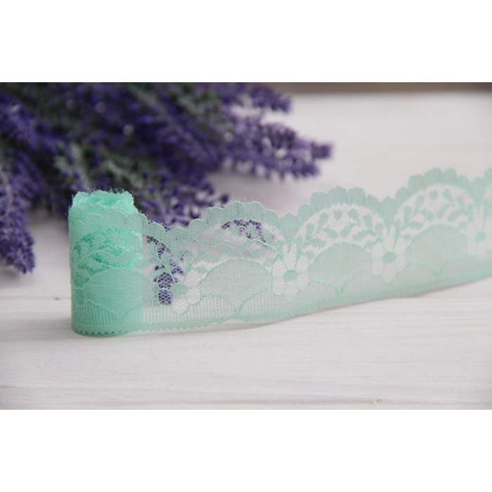 Мереживна стрічка тонка № 2 , світла м'ята 10 метрів