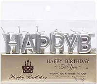 Свечи-буквы в торт Happy Birthday, серебро, высота 3 см