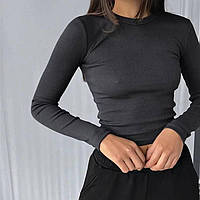 Жіночий модна укорочена кофта в рубчик IM014, колір чорний, білий onesize