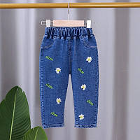 Дитячі стильні джинсові штани на дівчинку з квіточками, джинси для дітей