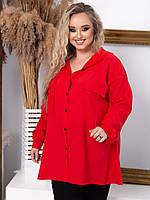Рубашка женская большого размера So StyleM с капюшоном Красная 48/50