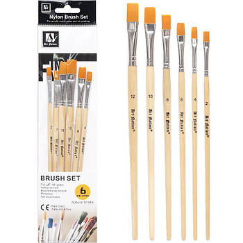 Набір плоских художніх пензликів з 6 шт з натуральною щетиною BR5806-1 в упаковці 2 пачки