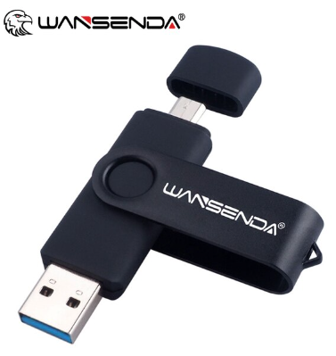 Матовая 2в1 Флешка 32ГБ USB 3.0 + MicroUSB OTG Флешка для Компьютера Смартфона WANSENDA Черная - фото 1 - id-p1907045496