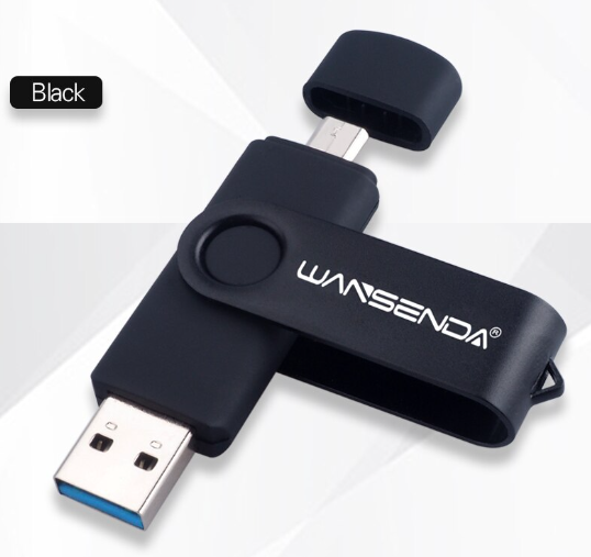 Матовая 2в1 Флешка 32ГБ USB 3.0 + MicroUSB OTG Флешка для Компьютера Смартфона WANSENDA Черная - фото 6 - id-p1907045496