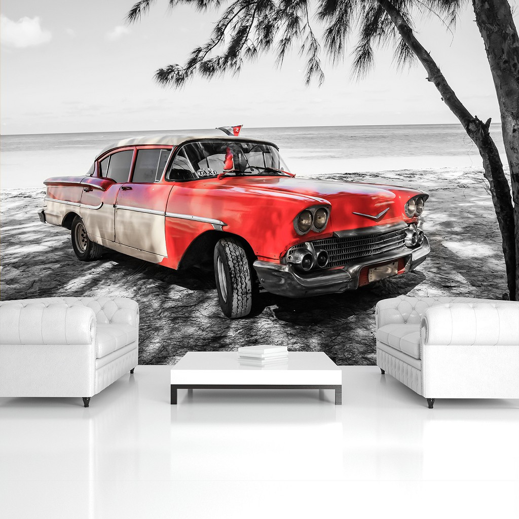 3D Авто Вінілові фотошпалери Транспорт - Стара червона машина Друкуємо будь-який розмір