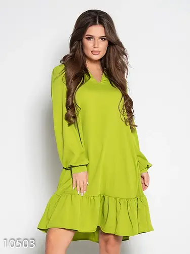 S, M, L, XL. Оливковое крепдешиновое платье с воланом (ID#1907090451 ...