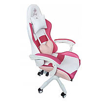 Крісло комп'ютерне геймерське Bonro Lady 807 рожеве тканина з 2 подушками для дівчинки дівчини, фото 5