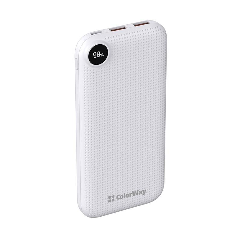 Павербанк ColorWay Slim, LCD 10000mAh White (CW-PB100LPH2WT-D)