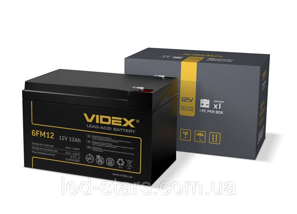 Свинцево-кислотна акумуляторна батарея Videx 6FM12 12V/12Ah color box 1