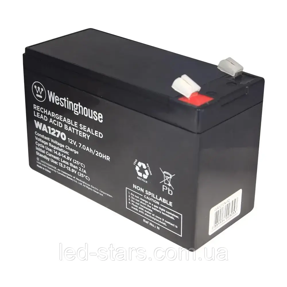 Свинцево-кислотна акумуляторна батарея Westinghouse 12V, 7Ah, terminal F2, 1шт 94*65*151 мм, фото 1