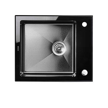 Мийка глянцева кухонна чорна Platinum Handmade PVD Glass 600х510х200 мм Black (34805), раковина для кухні