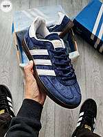 Мужские кроссовки Adidas Spezial Hand Ball Blue (синие с белым) спортивные замшевые легкие кроссы 1187TP