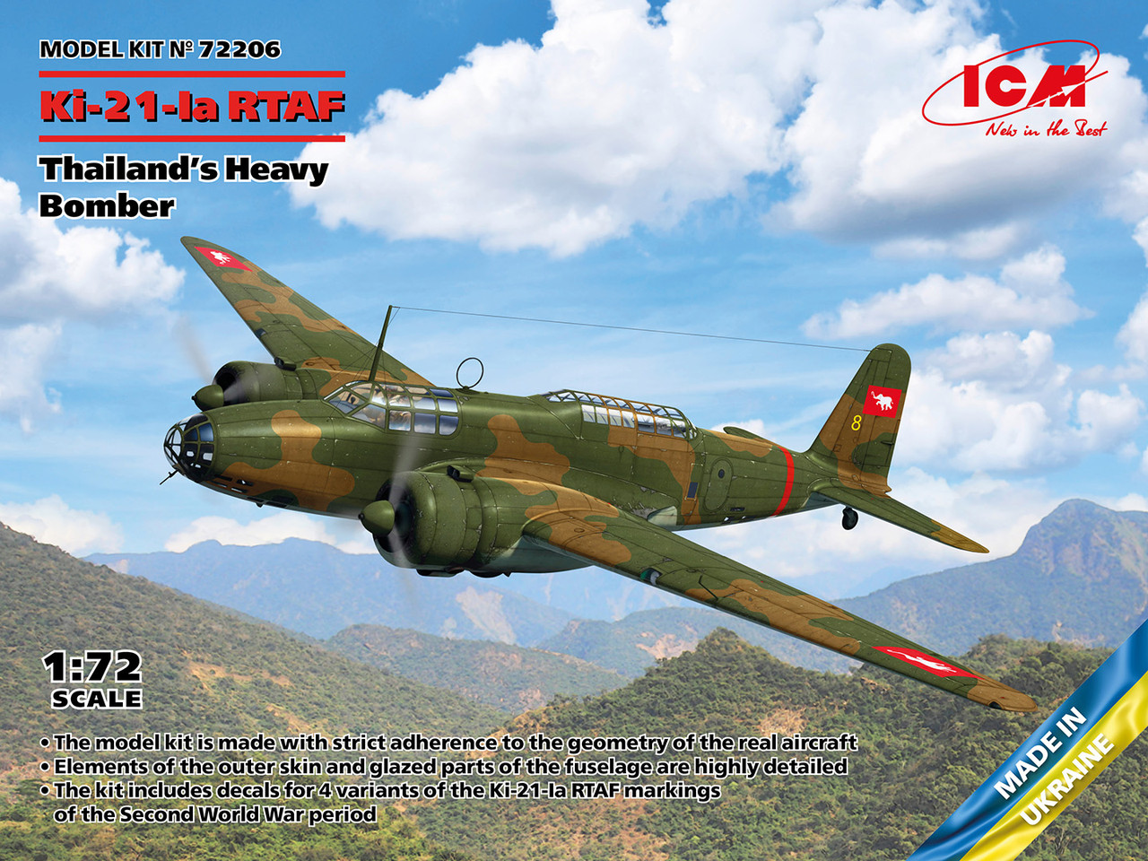 Пластикова модель 1/72 ICM 72206 Mitsubishi Ki-21-Ia RTAF Thailand's Heavy Bomber
