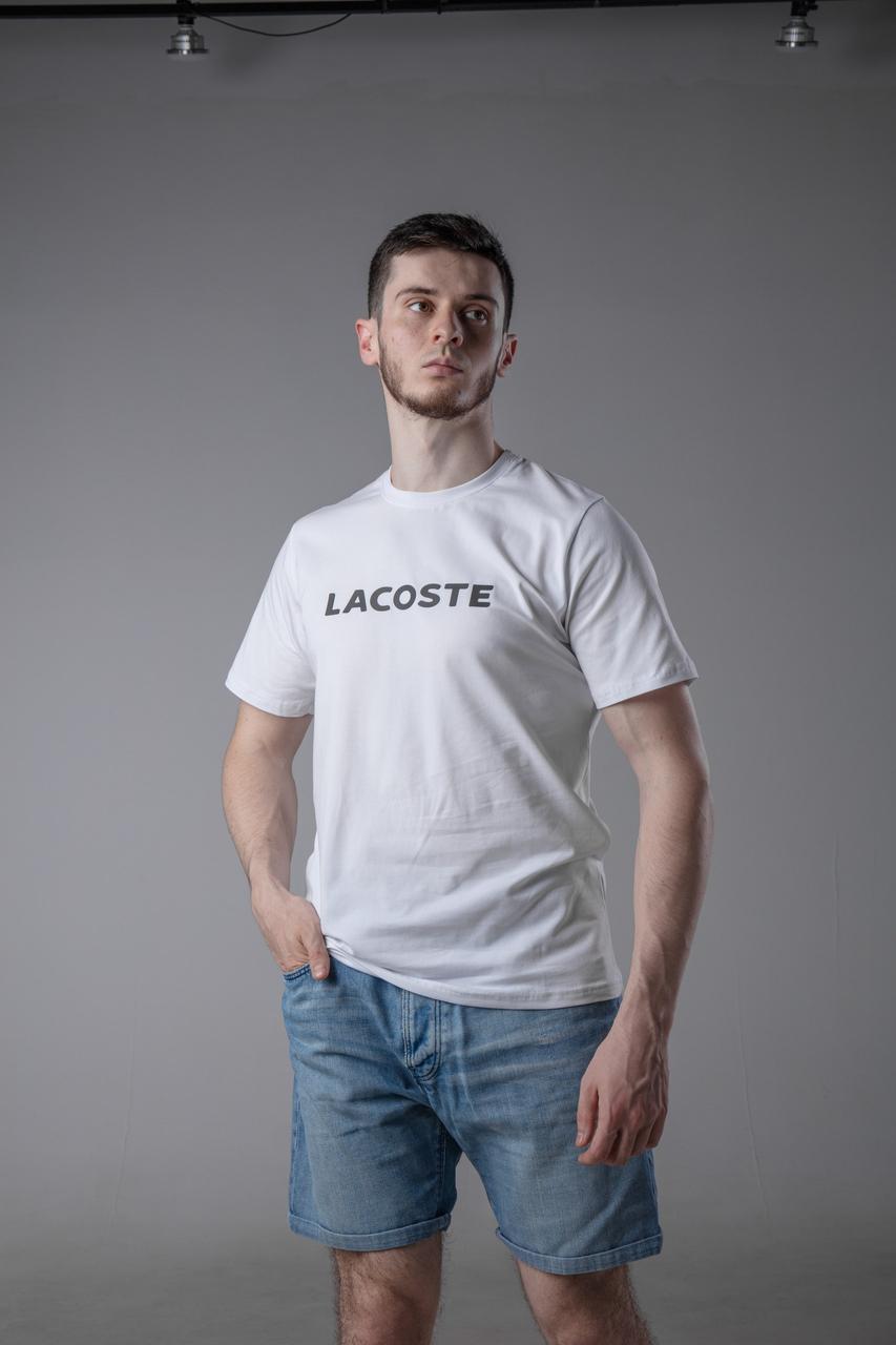 Стильна біла чоловіча футболка Lacoste. Модні чоловічі футболки Лакост. Футболка чоловіча біле літо