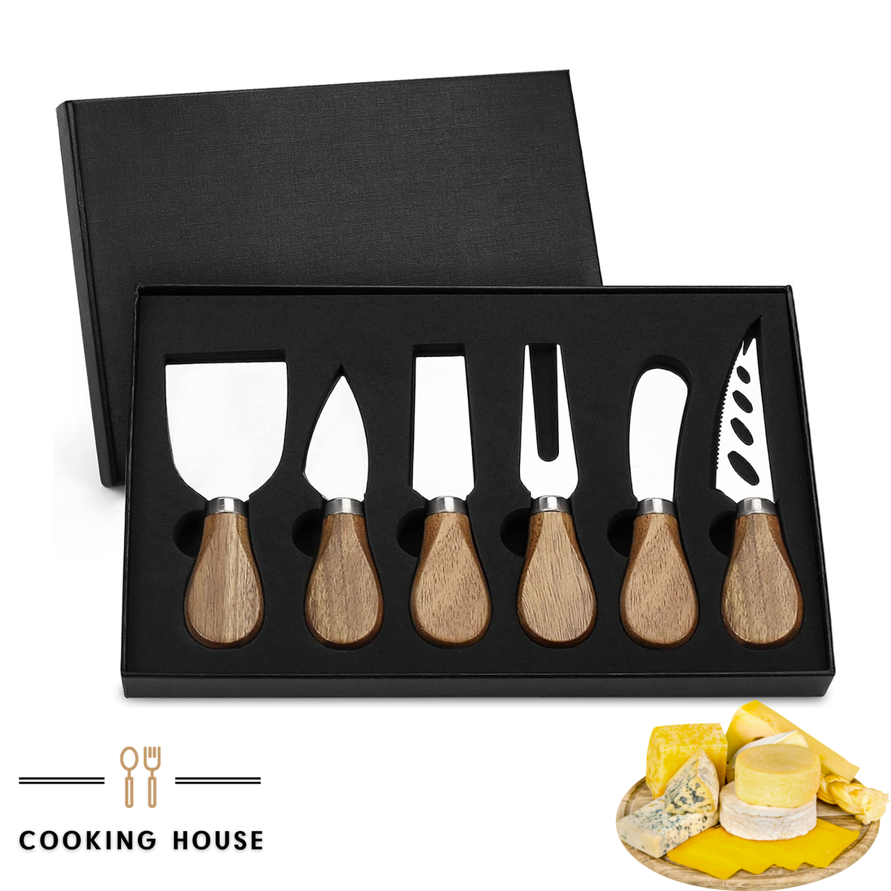 Набір ножів для нарізання сиру Cooking House з нержаючої сталі у подарунковій чорній упаковці