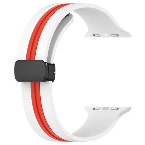 Силіконовий ремінець з магнітною застібкою для Apple Watch T/C (two colors) White end Red • 42/44/45/49mm