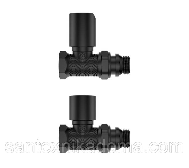 Комплект прямих радіаторних вентилів 1/2" чорний матовий MIRAYA LOTUS, фото 1