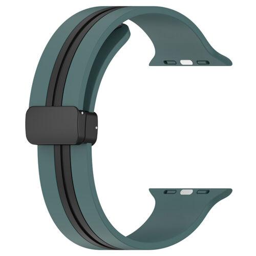 Силіконовий ремінець з магнітною застібкою для Apple Watch T/C (two colors) Olive Green and Black • 38/40/41mm
