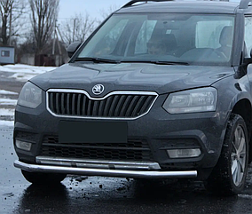 Захист переднього бампера (одинарна нержавіюча труба - одинарний ус) Skoda Yeti (09-13)