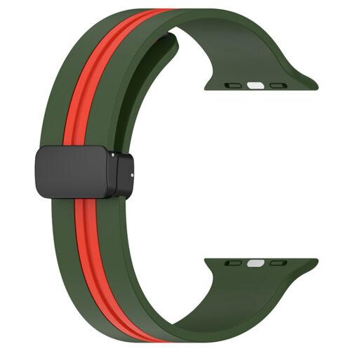 Силіконовий ремінець з магнітною застібкою для Apple Watch T/C (two colors) Army Green and Red • 38/40/41mm