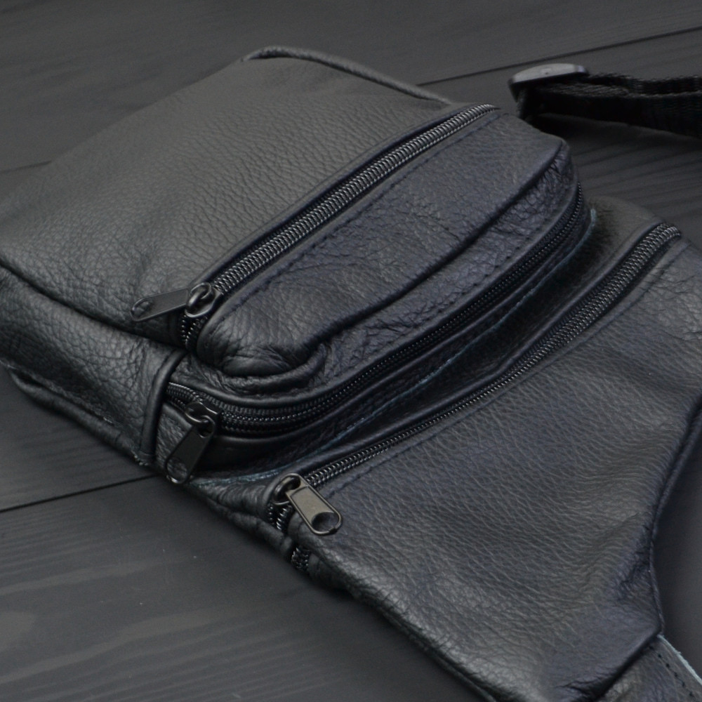 Чоловіча сумка тактична чорна натуральна шкіра для носіння зброї та аксесуарів, фото 1