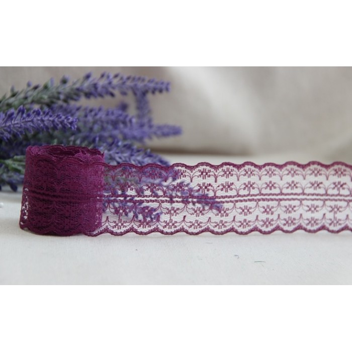 Мереживна стрічка тонка ,  темно бузкова 10 метрів
