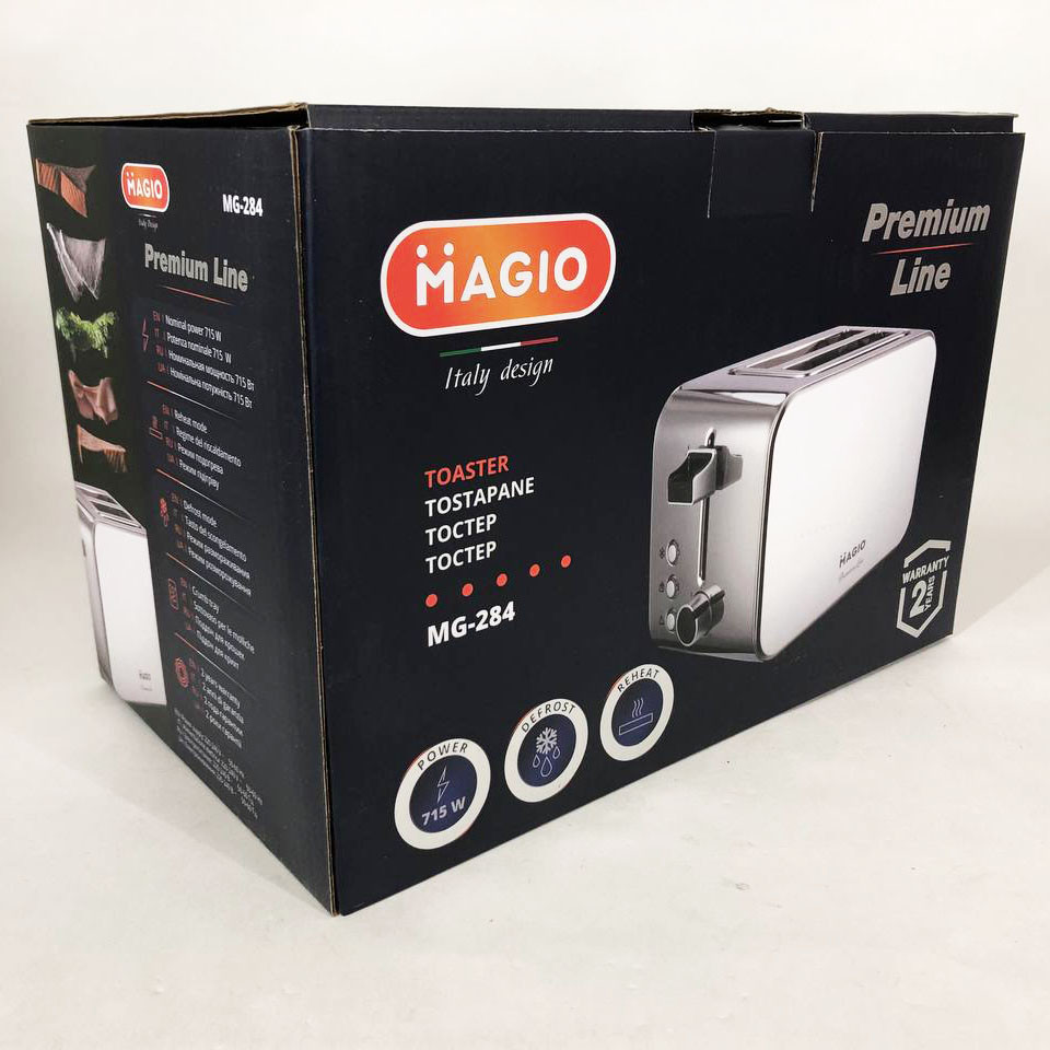 Тостер Magio MG-284 715 Вт, тостер для 2 грінок, електричний горизонтальний тостер, універсальний тостер, фото 1