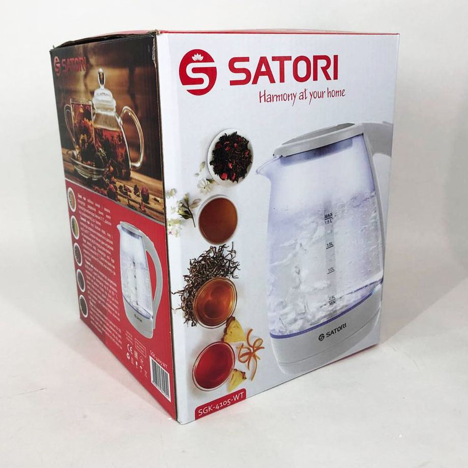 Електрочайник Satori SGK-4105-WT 1.8 л 1500 Вт, стильний електричний чайник, чайники з підсвічуванням, фото 1