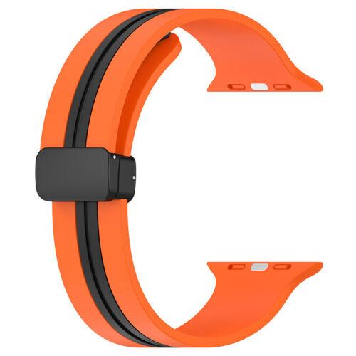 Силіконовий ремінець з магнітною застібкою для Apple Watch T/C (two colors) Orange - Black 42/44/45/49mm