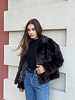 Жіноча норкова шуба напівшубок S XS канадська нірка темно-коричневого практично чорного кольору
