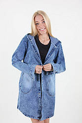 Джинсовий жіночий кардиган з капюшоном (з 52 по 60 р)