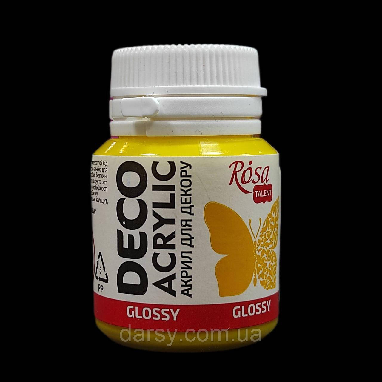 Фарба акрилова глянцева для декору 20 мл, ROSA Acrylic DECO 03, Жовта, фото 1
